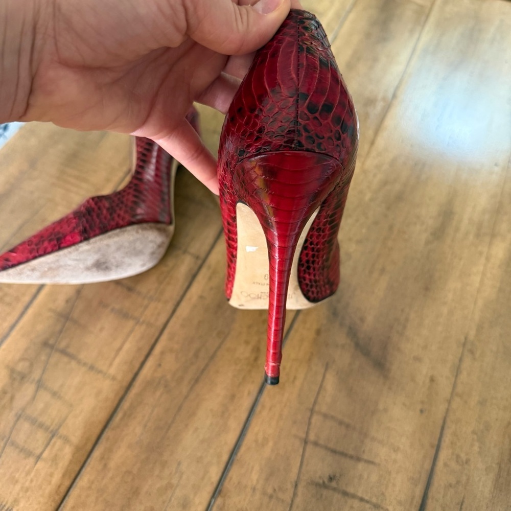 Jimmy Choo Size 39 Red Snakeskin Pointed Toe Stilettos - Picture 5 of 10